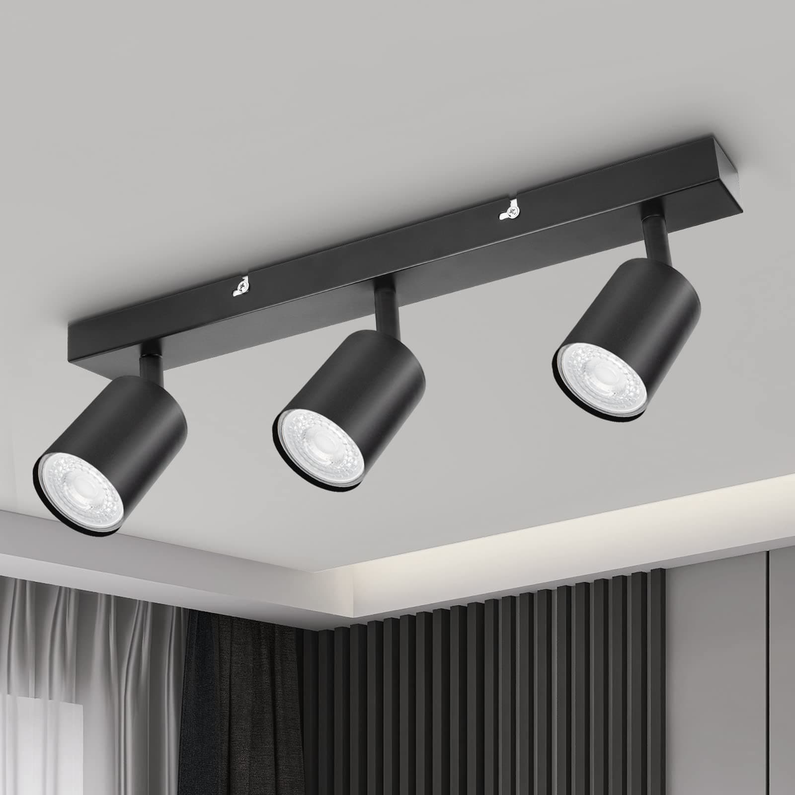 Ceiling Light - Spotlight Ceiling Bar in Matt Black - Ceiling Lights Spotlights with GU10 Socket Industrial 3 Way Light Ceiling Indoor Spot Light for Kitchen Lounge Bedroom Dining Room