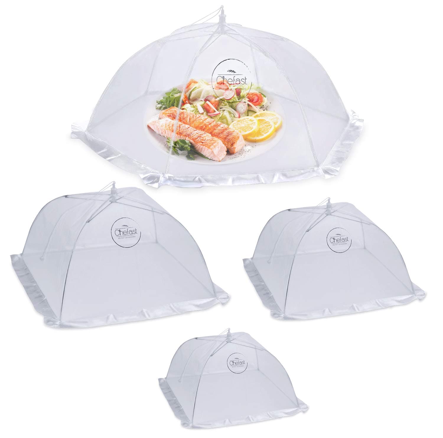 Food Cover Tent (4 Packs) - Pop Up Mesh Covers in 4 Sizes with Reusable Carry Bag - Protect Foods from Fruit Flies - Great for Picnics and Outdoor BBQ