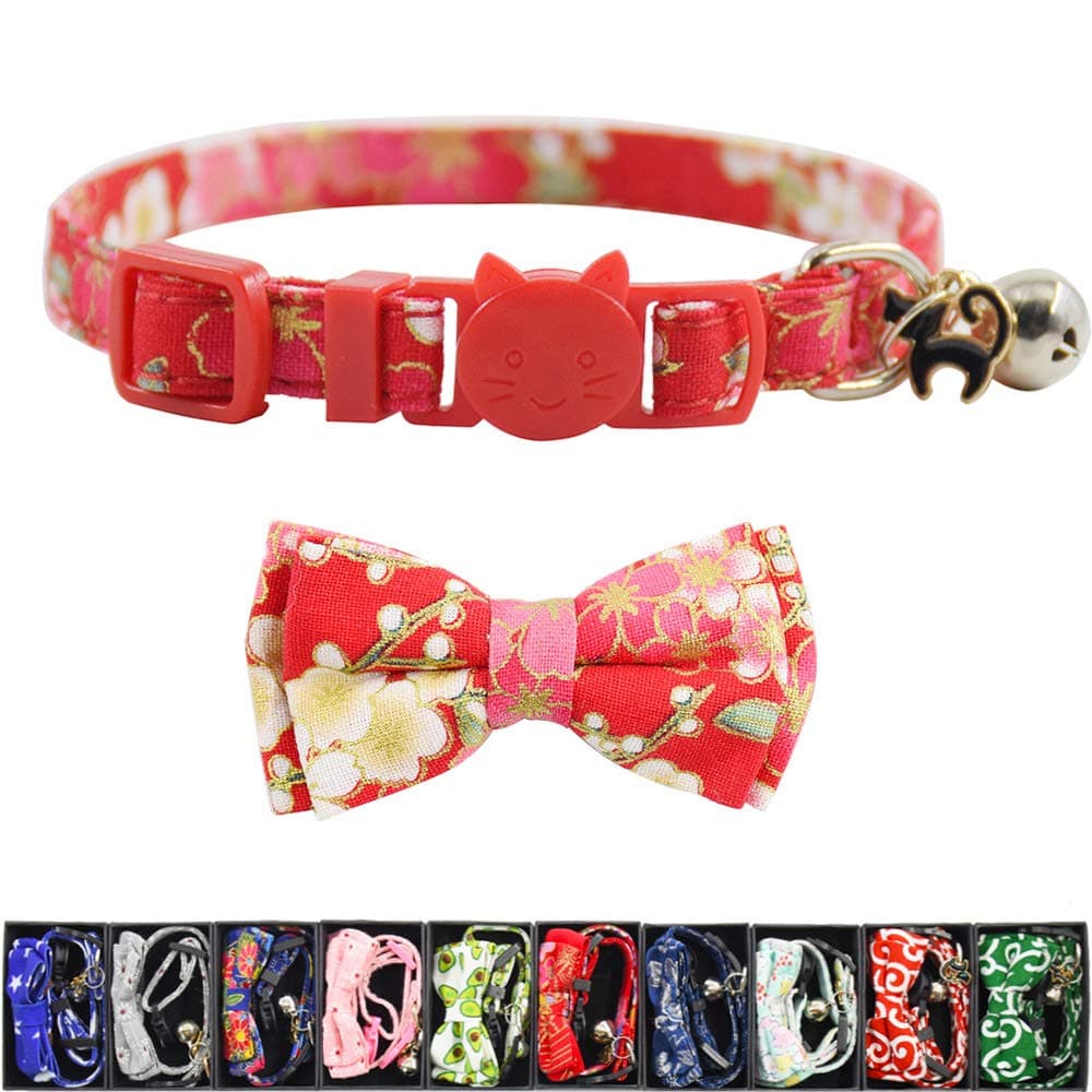 Bowtie Cat Collars Breakaway with Bell, Adjustable Cute Kitty Collars Safety Buckle Kitten Collar for Cat Puppy 7.5-11in (21)