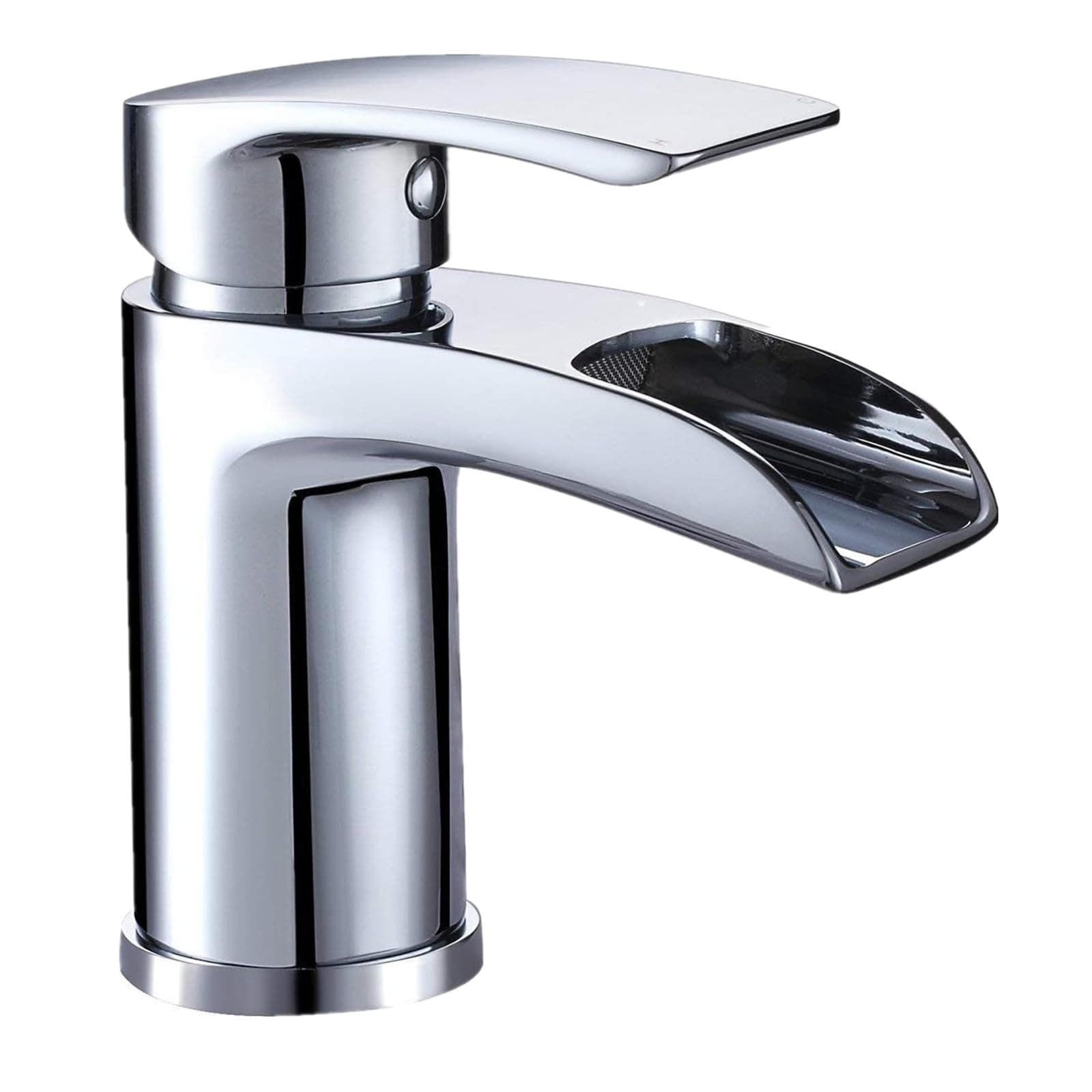 Hapilife Basin Taps Waterfall Mixers Bathroom Sink Mixer Tap with Semi-Open Spout, Single Lever Mono Basin Mixer Tap for Bathroom, Cloakroom, Brass Fountain Faucet with Hot and Cold Hoses, Chrome