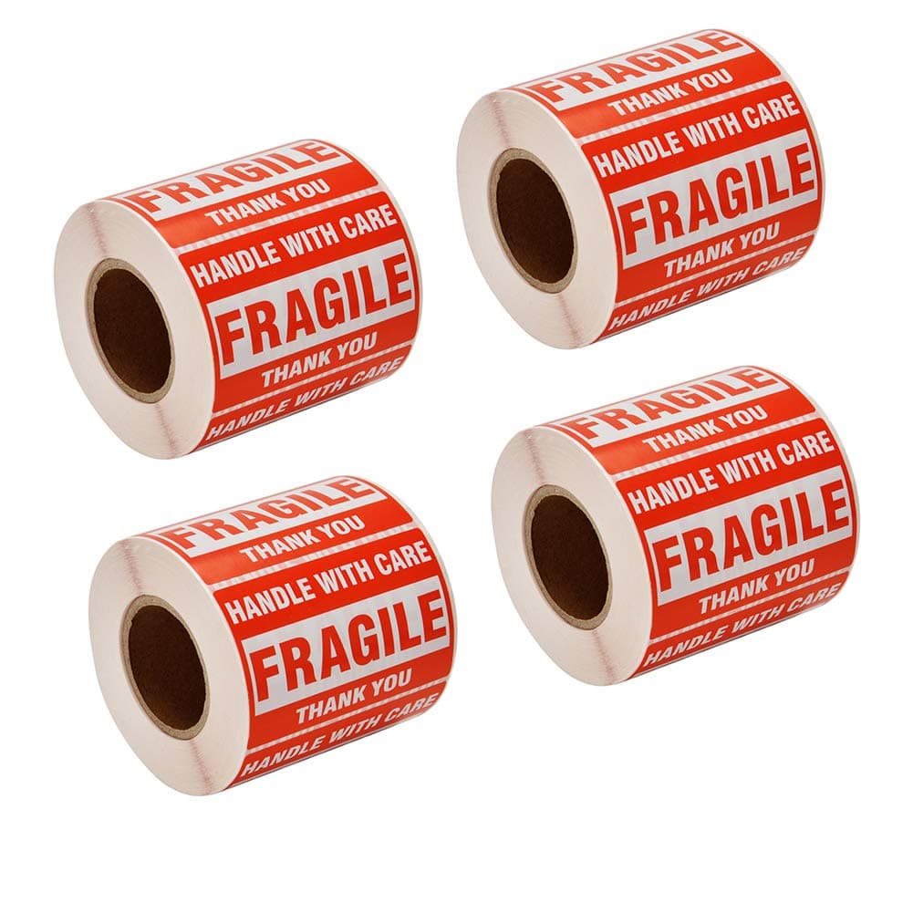 SJPACKSJPACK 2000 Fragile Stickers 4 Rolls 2" x 3" Fragile - Handle with Care - Thank You Shipping Labels Stickers (500 Labels/Roll)