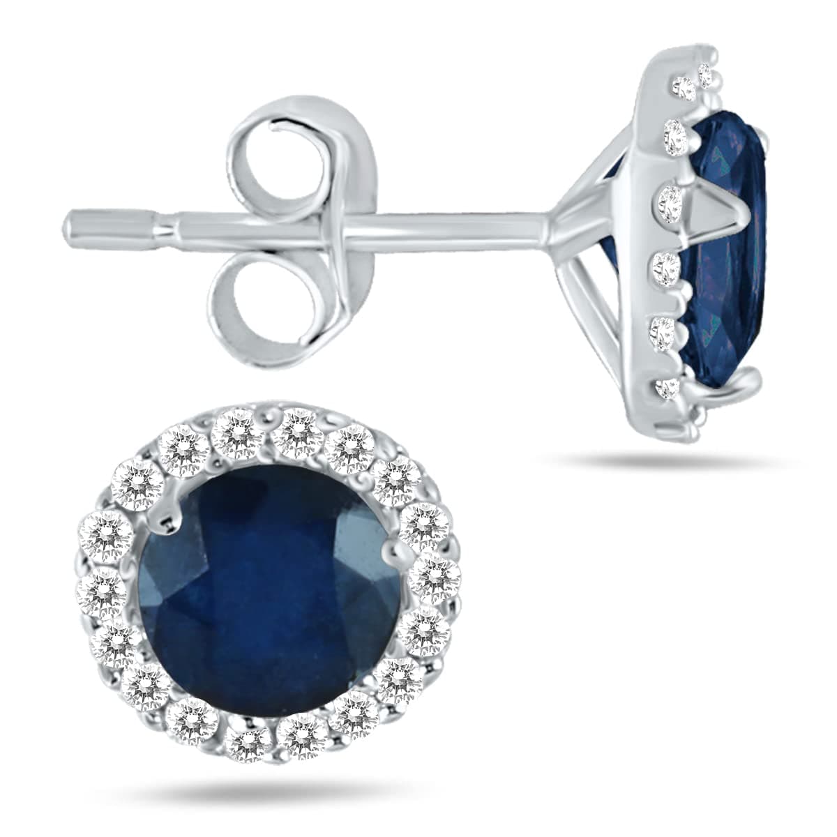 5MM Genuine Gemstone and Natural Diamond Stud Earrings in 14K White Gold (Available in Blue Topaz, Amethyst, Emerald, Sapphire and More)