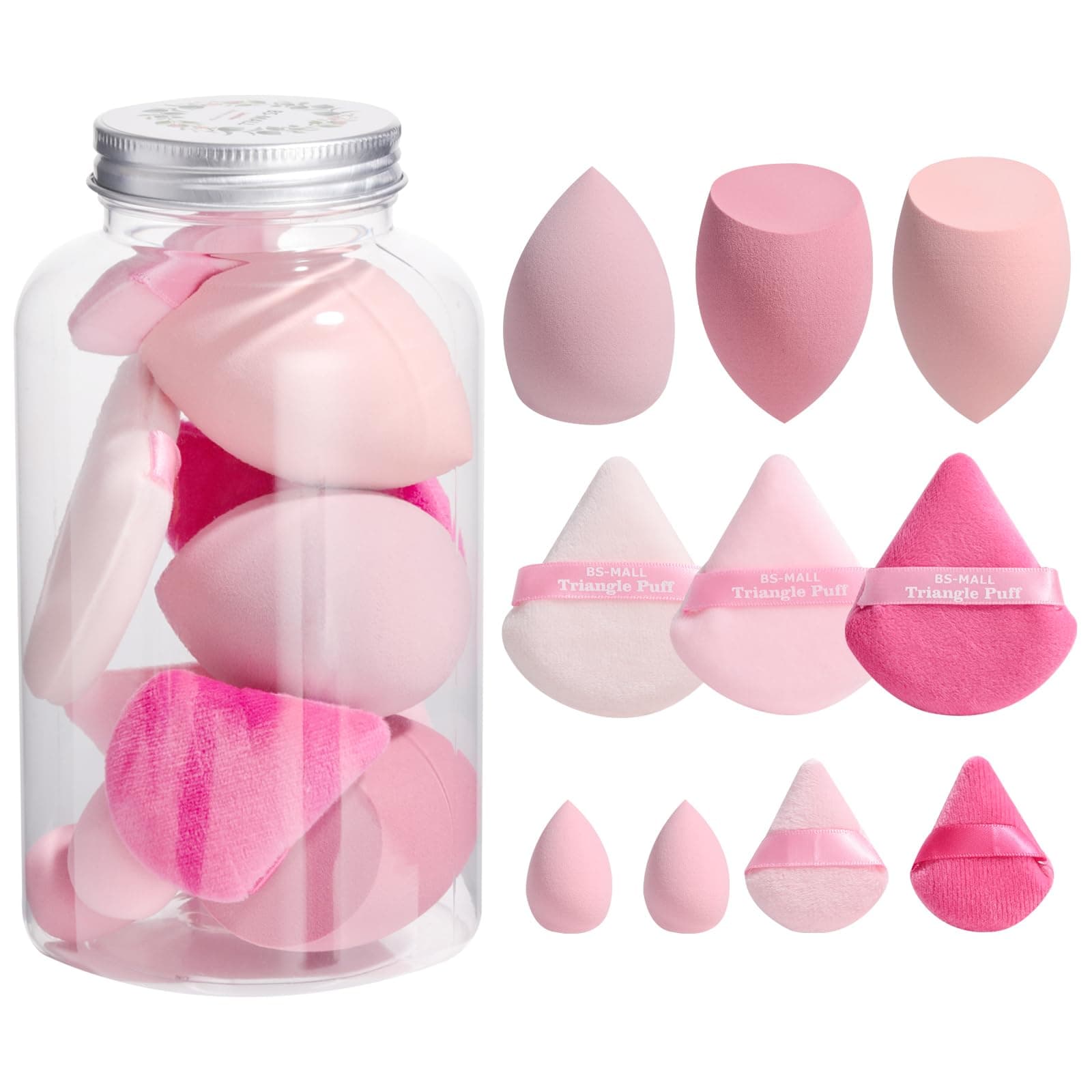 BS-MALL Makeup Sponge & Triangle Puff Set Pink for Mini Detailed Application Foundation Concealer Soft Pearl Cotton Sponge Pack of 10