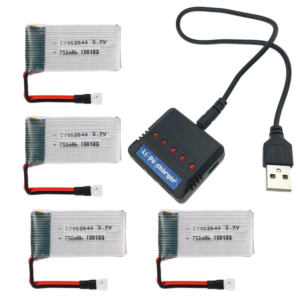 4pcs Drone Quadcopter Lipo Battery 3.7V 750mAh with 5 ports USB Charger for YILE TOYS S11 SYMA X5C X5SC DROCON X708W FPV Drone Quadcopter