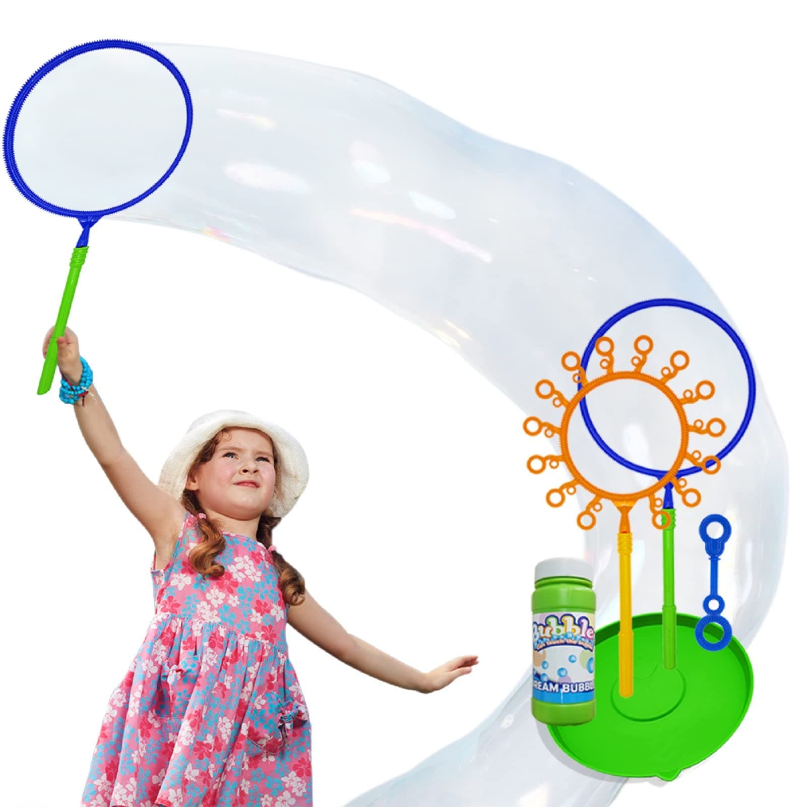 Giant Bubble Wand Set for Kids and Adults with Concentrated Refill, Fun Outdoor and Indoor Activity for Girls, Boys, Toddlers and Children to Enjoy
