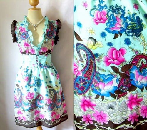 J2035 Vintage Babydoll Retro Tunic Ruffle Hippie Gypsy Disco 60s 70s Emo Fashion Gothic Goth Lolita Bow Casual Fashionable Woman Clothing Party Prom Cocktail Blue Dress Size M L