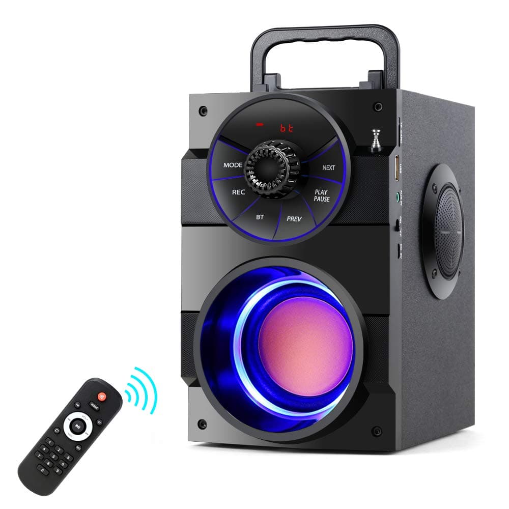 Portable Bluetooth Speakers with Subwoofer Rich Bass Wireless Outdoor/Indoor Party Speakers Powerful Speaker Support Remote Control FM Radio for Phone Computer PC Home TV
