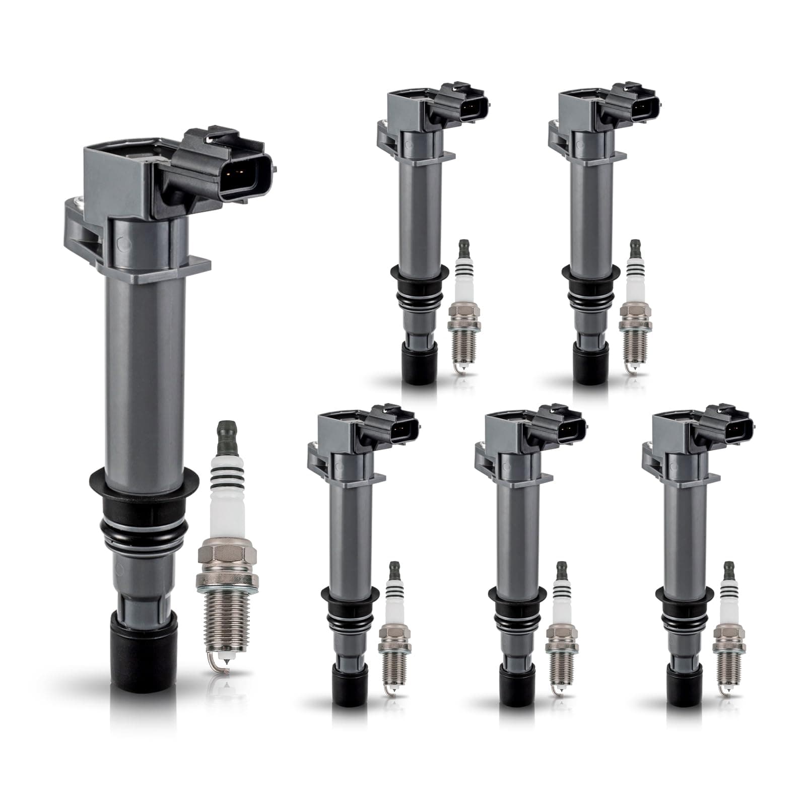 Pack 6 UF270 Ignition Coil and 4504 Spark Plugs 3.7 V6 2002 2003 2004 2005 2006 2007 2008 Compatible with Dodge Jeep Mitsubishi Liberty Grand Cherokee Raider Commander Nitro Durango Dakota