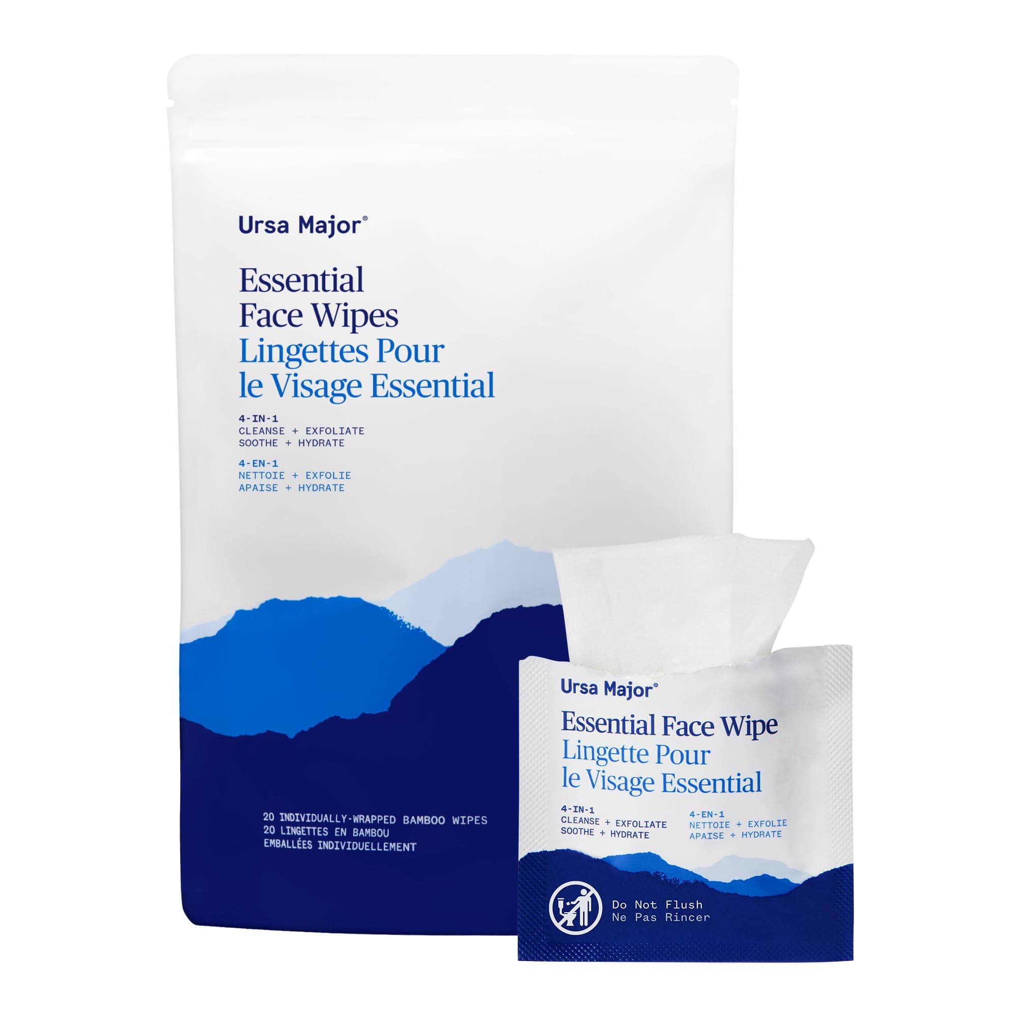 Essential Face Wipes | Natural, Biodegradable, Cruelty-Free | Cleanse, Exfoliate, Soothe and Hydrate | Individually Wrapped | 20 Count