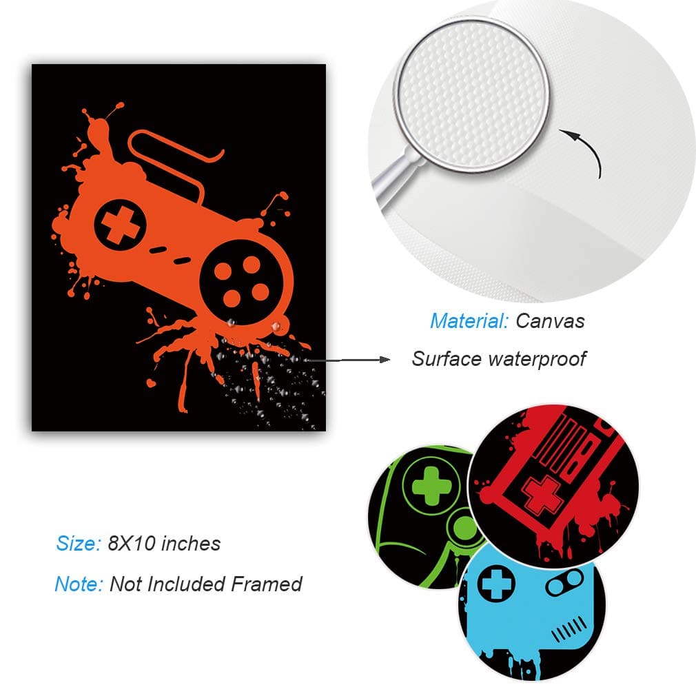 XUN Video Game Art Print-Colorful Gaming Themed Canvas Wall Art (8"x10"x4pieces, Unframed)-Perfect for Kids Boy Bedroom Decoration