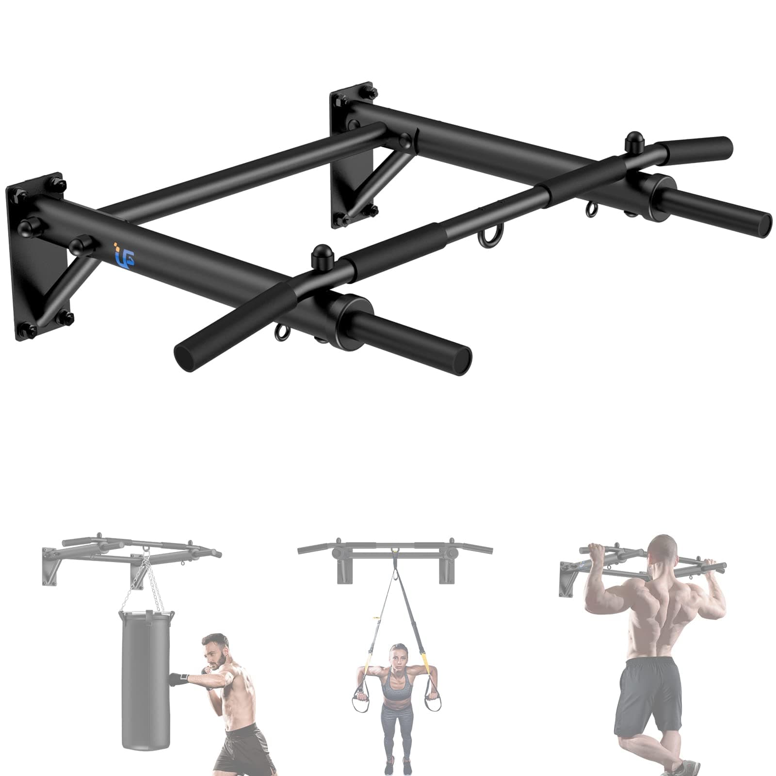 Wall Mounted Pull Up Bar, Thicken Steel Max Load 300 lbs，Punch Bag and TRX Training Hook for Home Gym Upper Body Workout Chin up Bar for Garage