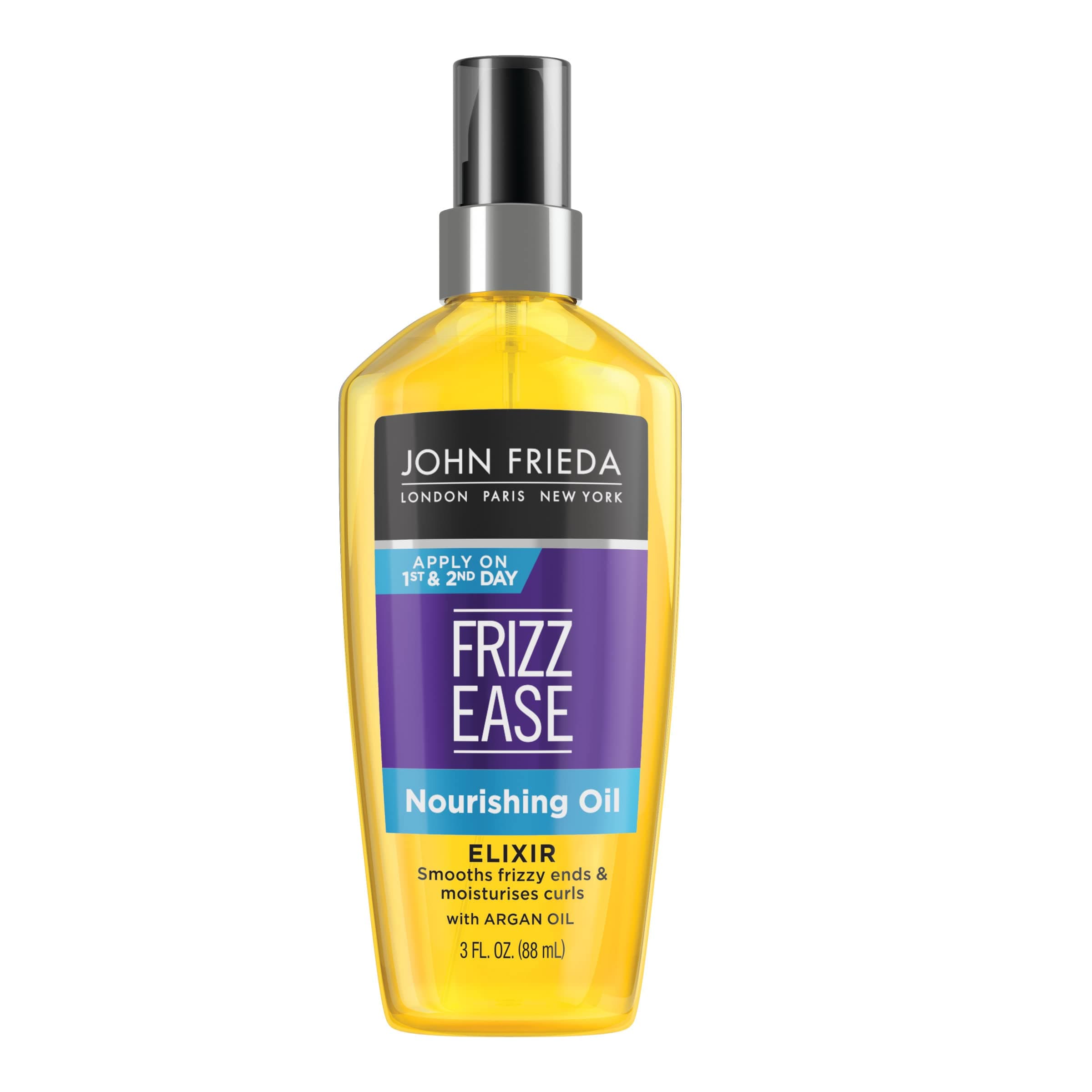 John Frieda Frizz Ease Nourishing Elixir Oil, Healthy Moisture For Unmanageable Hair, InfUSed With Penetrating Argan Heat Protectant, 3 Fl Oz