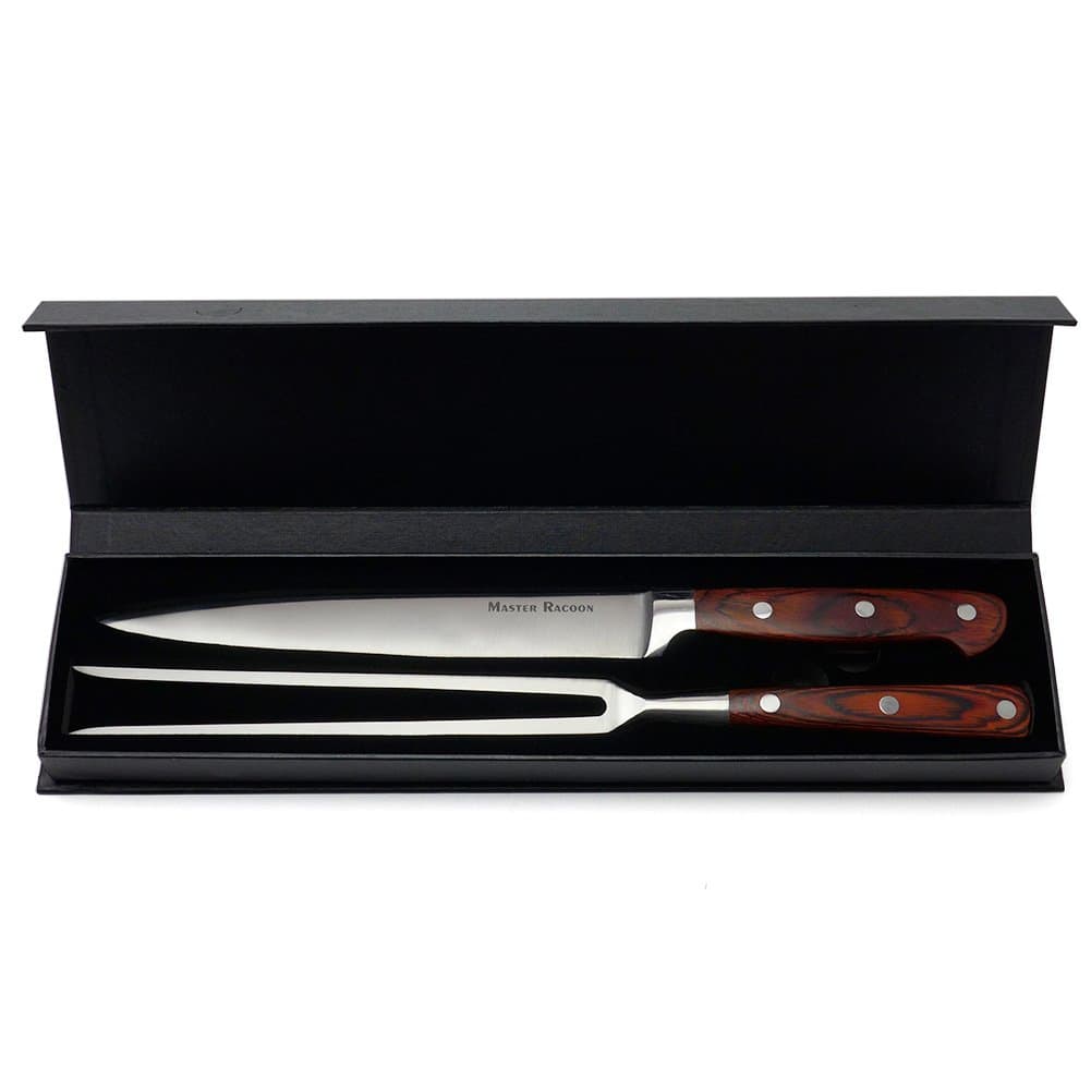 Carving Knife Set Stainless Steel BBQ Meat Knife and Fork Turkey Knife Kitchen Knife with Pakka Wood Handle for Barbecue