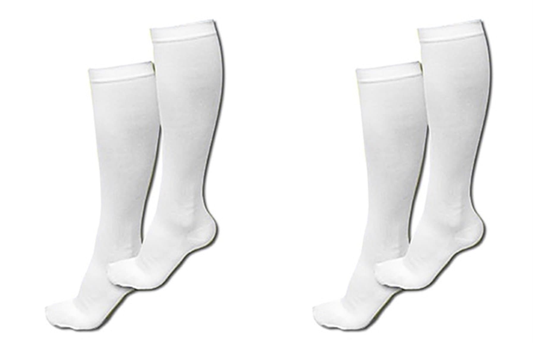 TASOM Compression Socks Over the Calf Below Knee Anti Fatigue Sock For Men's Woman's Foot Feet Ankle Heel Pain Ache Swelling Relief Support Stockings (2 Pair White Large/X-Large)