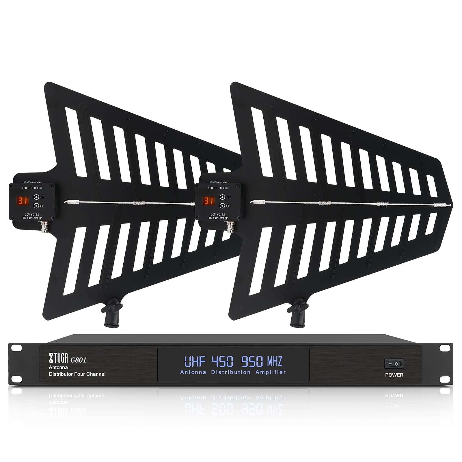 XTUGA GA816 UHF Wireless Antenna Distribution System, 360°Active Directional Signal Amplifier,2600ft Long Wireless Range,Antenna Combiner for Stage Performance,Outdoor Broadcasting