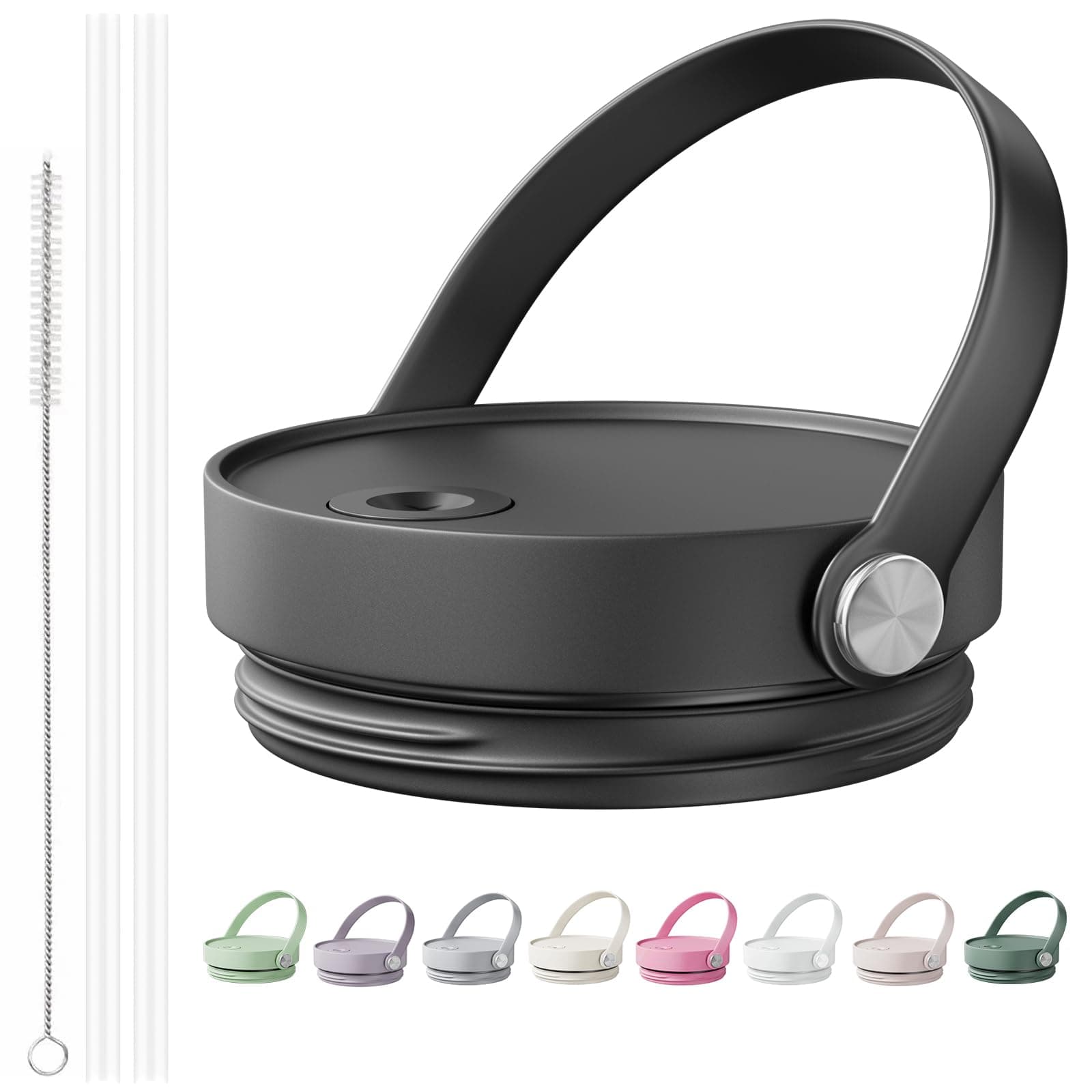 CHEETAH Insulated Replacement Lid for Stanley 40 oz Tumbler Cup,Compatible with Stanley Quencher H2.0 FlowState Tumbler,with Soft Silicone Handle and Straws (Black)