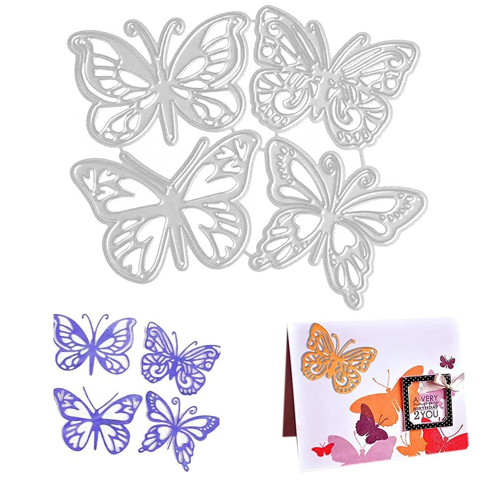 WuLi77 4 Butterfly Metal Cutting Dies for Crafting Cards, Embossing Stencil for Scrapbooking, DIY Album, Paper, Cards, Art, Decoration