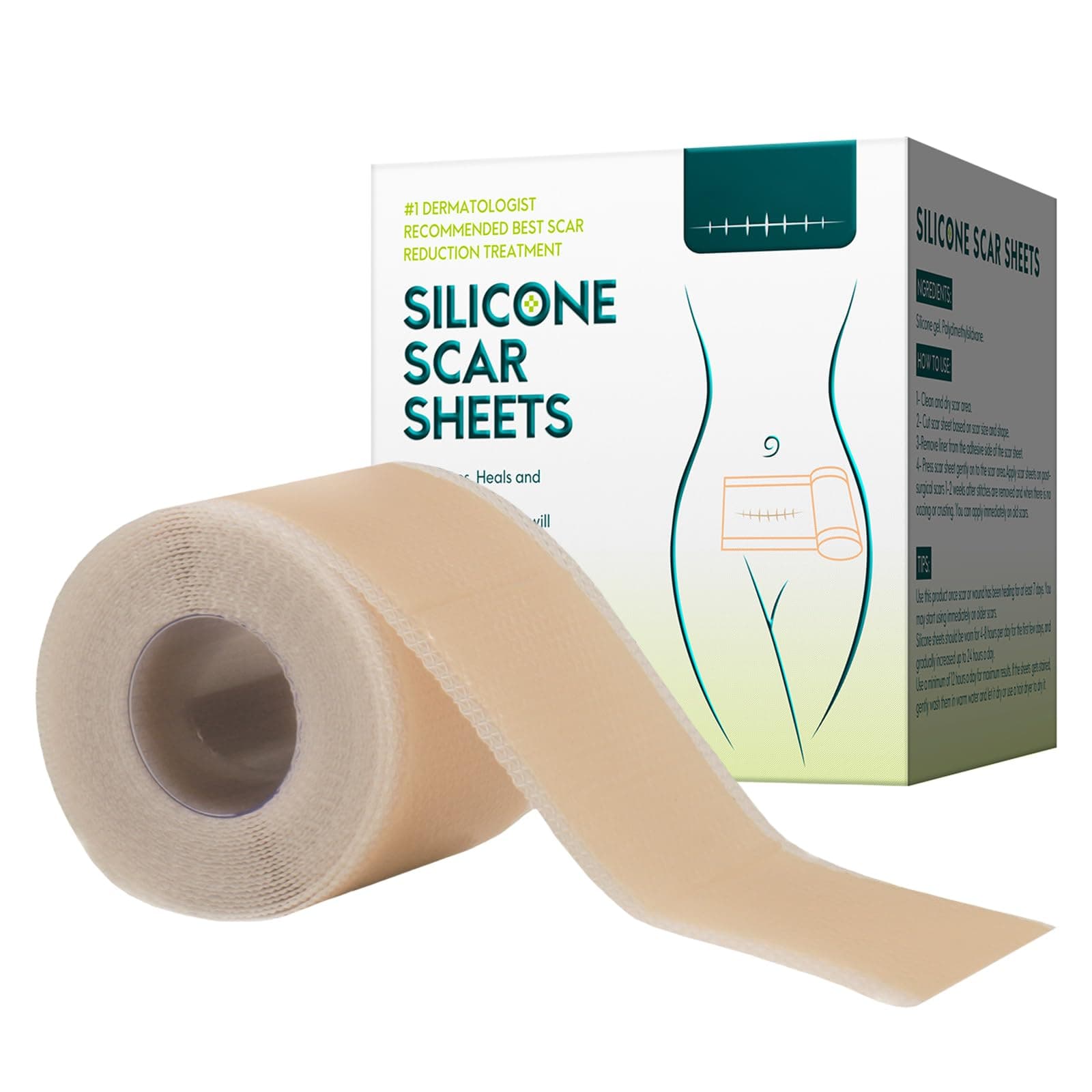 Silicone Scar Sheets(1.6”X 120”Roll-3M) Silicone Scar Tape Silicone Gel Sheets for Scars Reusable Scar Silicone Strips Professional Scar Removal Sheets for C-Section Surgery Burn Keloid Et