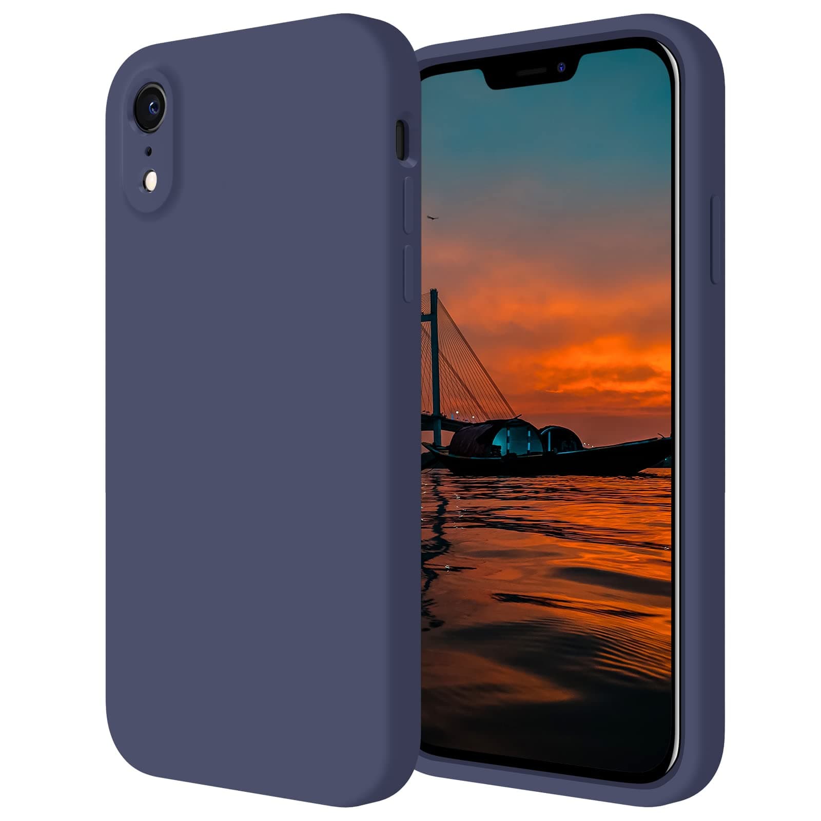 FireNova Designed for iPhone XR Case, Silicone Upgraded [Straight Edge] & [Camera Protecion] Phone Case with Soft Anti-Scratch Microfiber Lining, 6.1 inch, Navy Blue