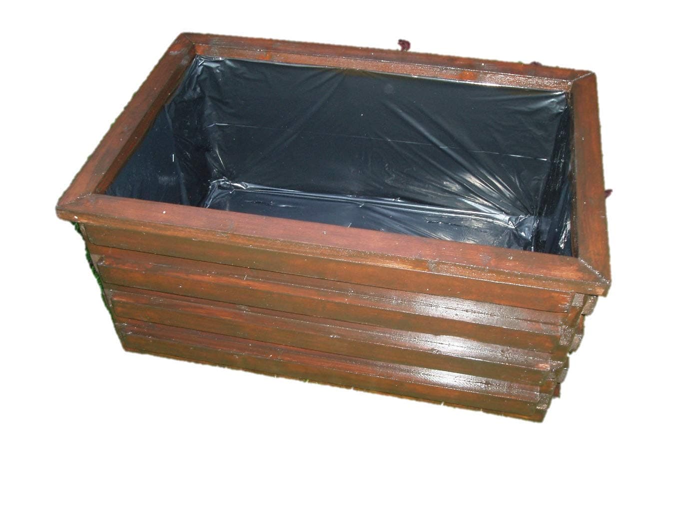 Pottyplanters Handmade pre-assembled wooden 600mm x 400mm rectangular staggered walnut stained planter.