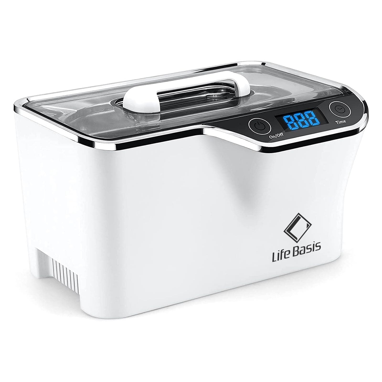 LifeBasis CDS-100 Ultrasonic Cleaner Jewellery Cleaner 600ML 42KHz,Silver Cleaner with Cleaning Basket Watch Stand for Jewelry Necklace Ring Glass Watch Denture Guin-ness Surger Cans（White）