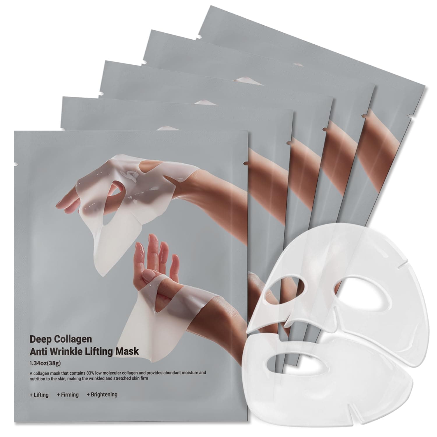 Rosemine Deep Collagen Anti-Wrinkle Lifting Overnight Mask Facial sheet masks with low molecular weight collagen for lifting, firming, and moisturizing 5 Packs