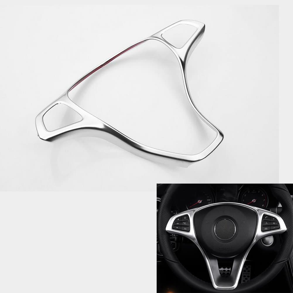 Angelguoguo Chrome Steering Wheel Button Trim Car Accessories for Mercedes Benz C Class W205 E Class W213 GLC Class X253 (Silver 1)
