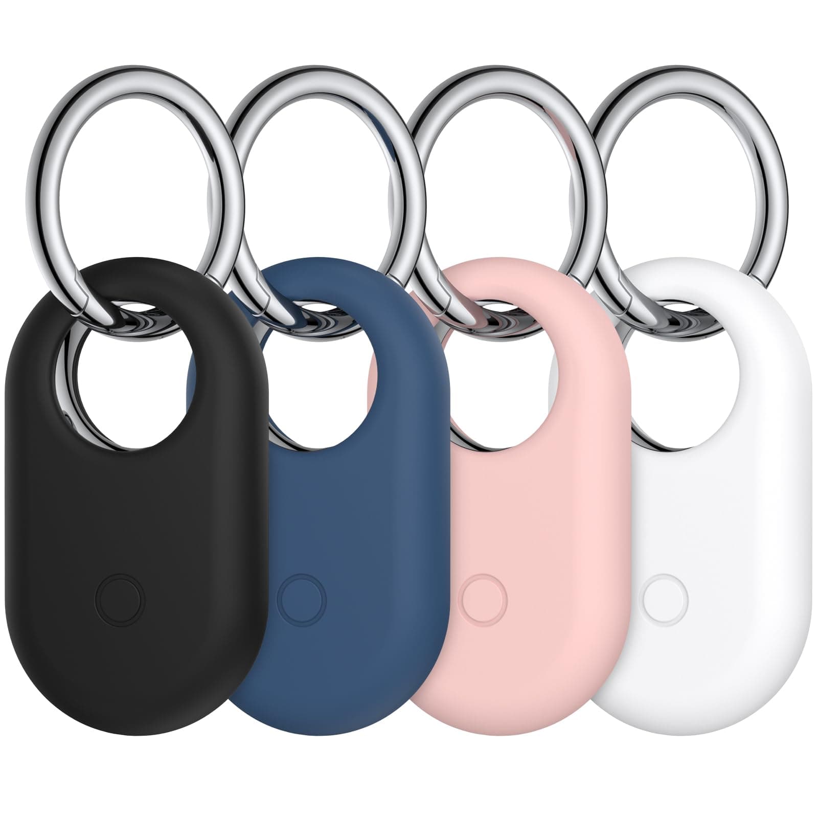 4-Pack Holder for Samsung Galaxy SmartTag 2 Case, Silicone Protective Case for Galaxy Smart Tag 2 with Keychain for Pets, Keys, Luggage, Backpacks and More (Black/Navy Blue/PinkSand/White)