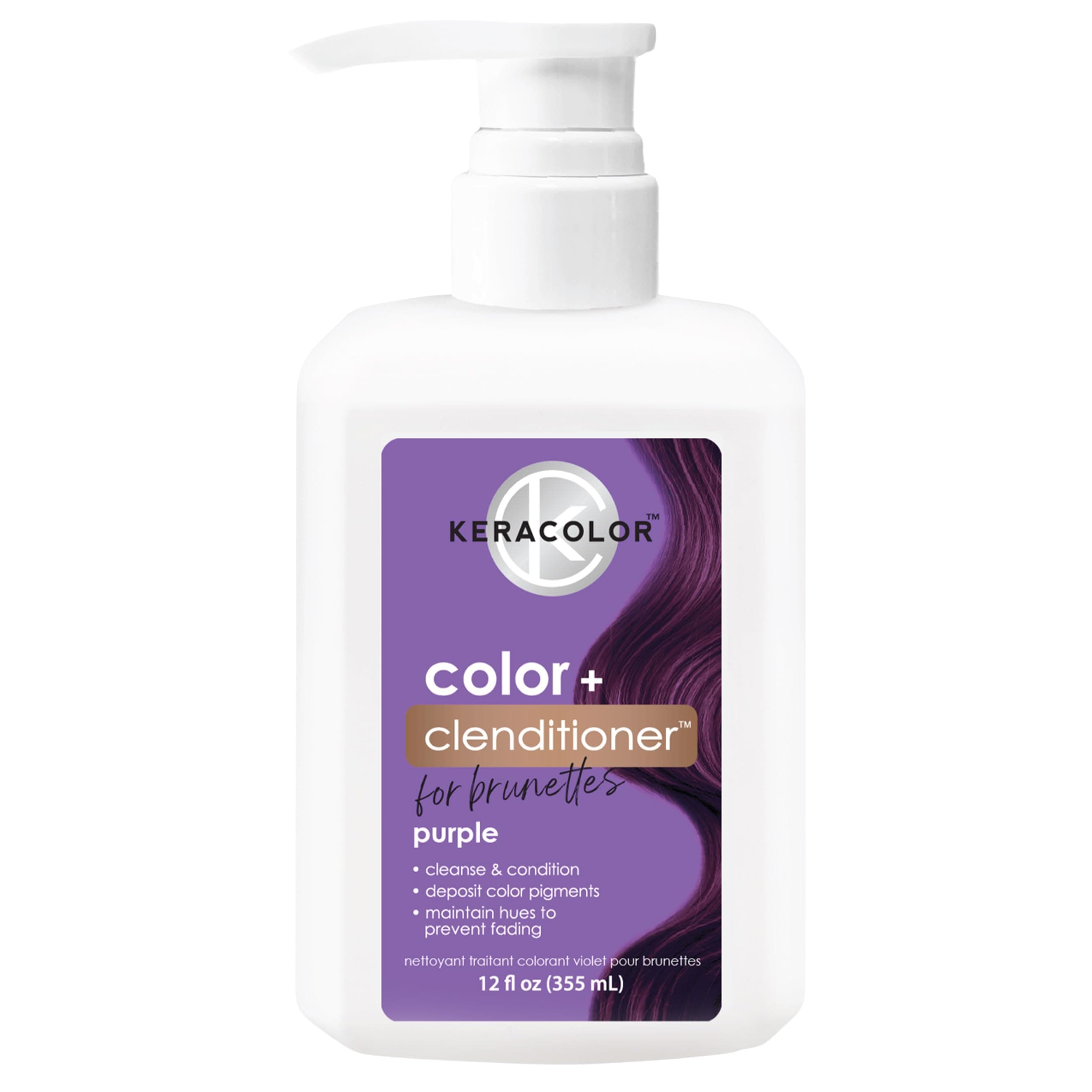 KERACOLOR Clenditioner for Brunettes PURPLE Dye, Semi Permanent Hair Color Depositing Conditioner, Cruelty-free, 12 Fl Oz
