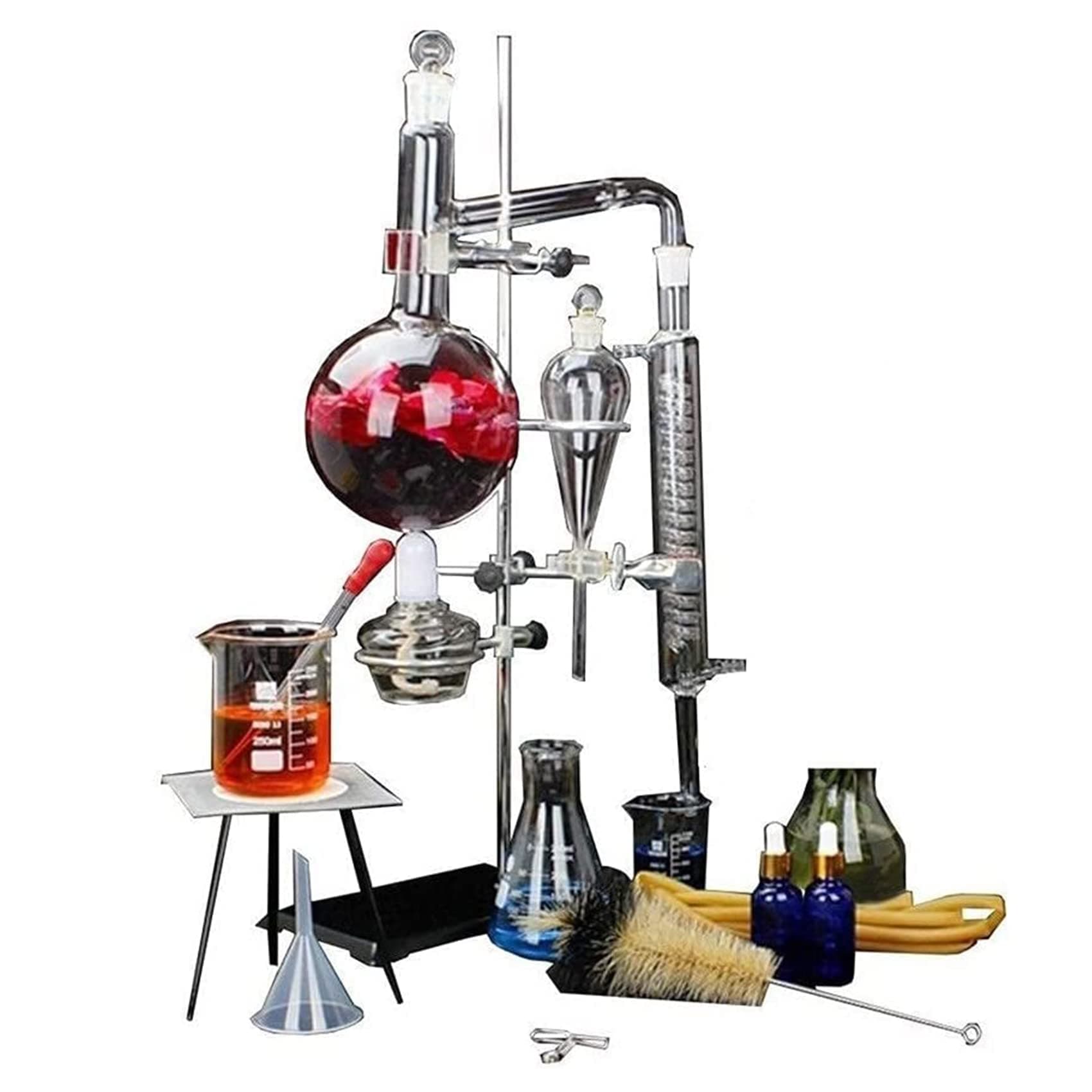 jjff 1000ml Laboratory Tools Set Lab Essential Oil Distillation Apparatus with Condenser Pipe Flask Full Set Vacuum Distillation Equipment