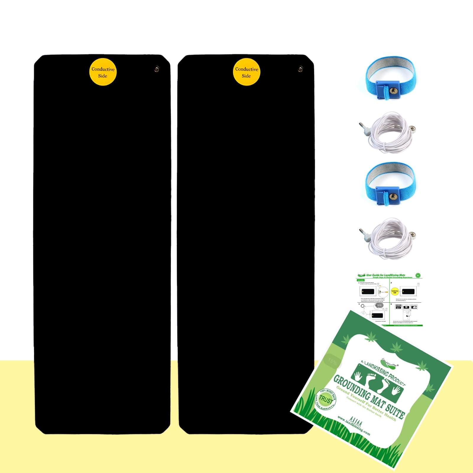 LandKissing Grounding Mat for Bed - Anti-Slip Bottom, Tangle-Free Cord | Enhanced Circulation, Reduced Inflammation, Pain Relief, Better Sleep | Home, Office, Meditation 26.7x9.8in (2 PK)