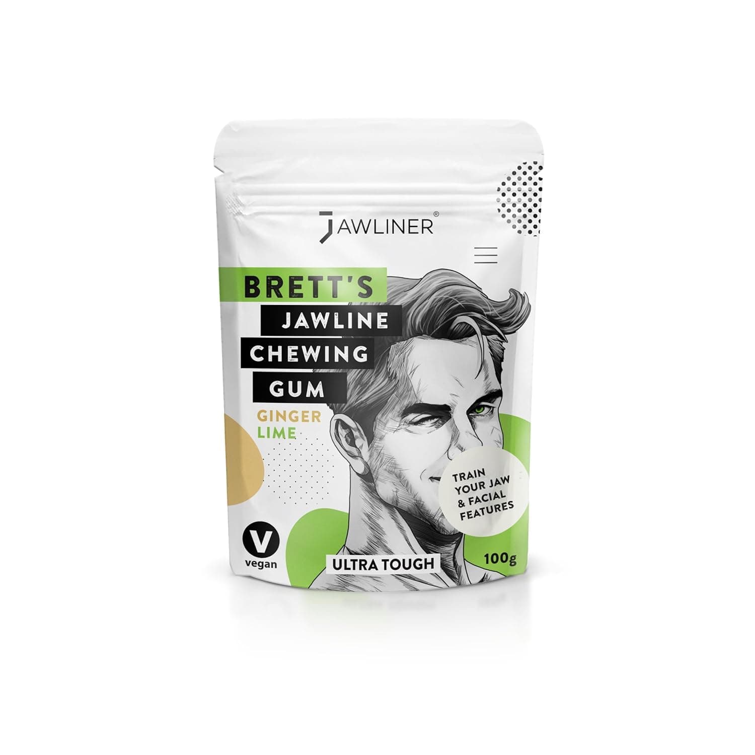 BRETTs JAWLINER® Jawline Gum - Hard Chewing Gum for Jawline Exercise - 2-Month Pack Ginger Lime - Stronger Mewing Jaw Gum for a Chiseled Jaw