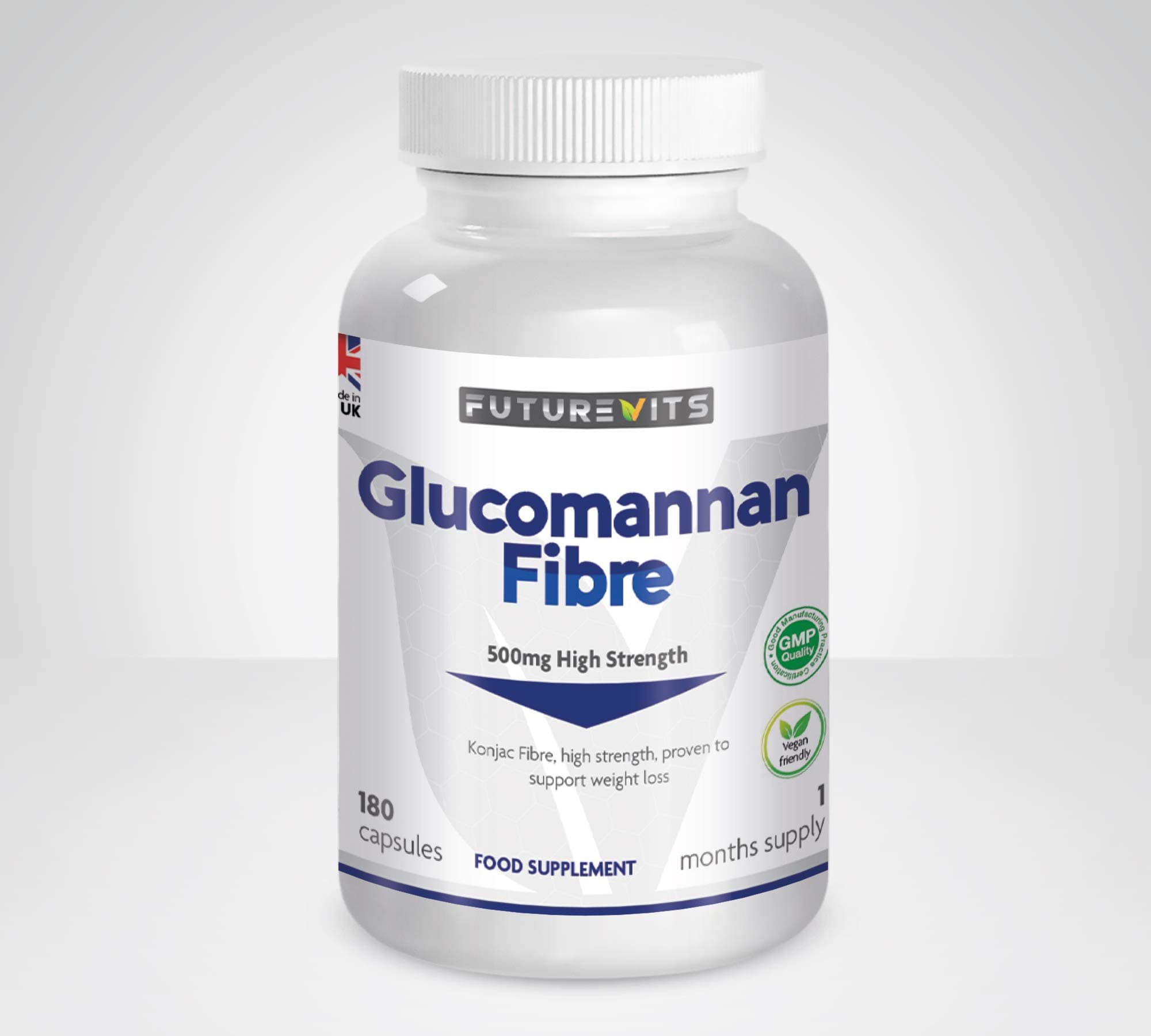 Glucomannan Capsules 500mg Appetite Suppressant Supplement for Weight Loss Made in UK Futurevits Vegan & Vegetarian Friendly 180 Capsules