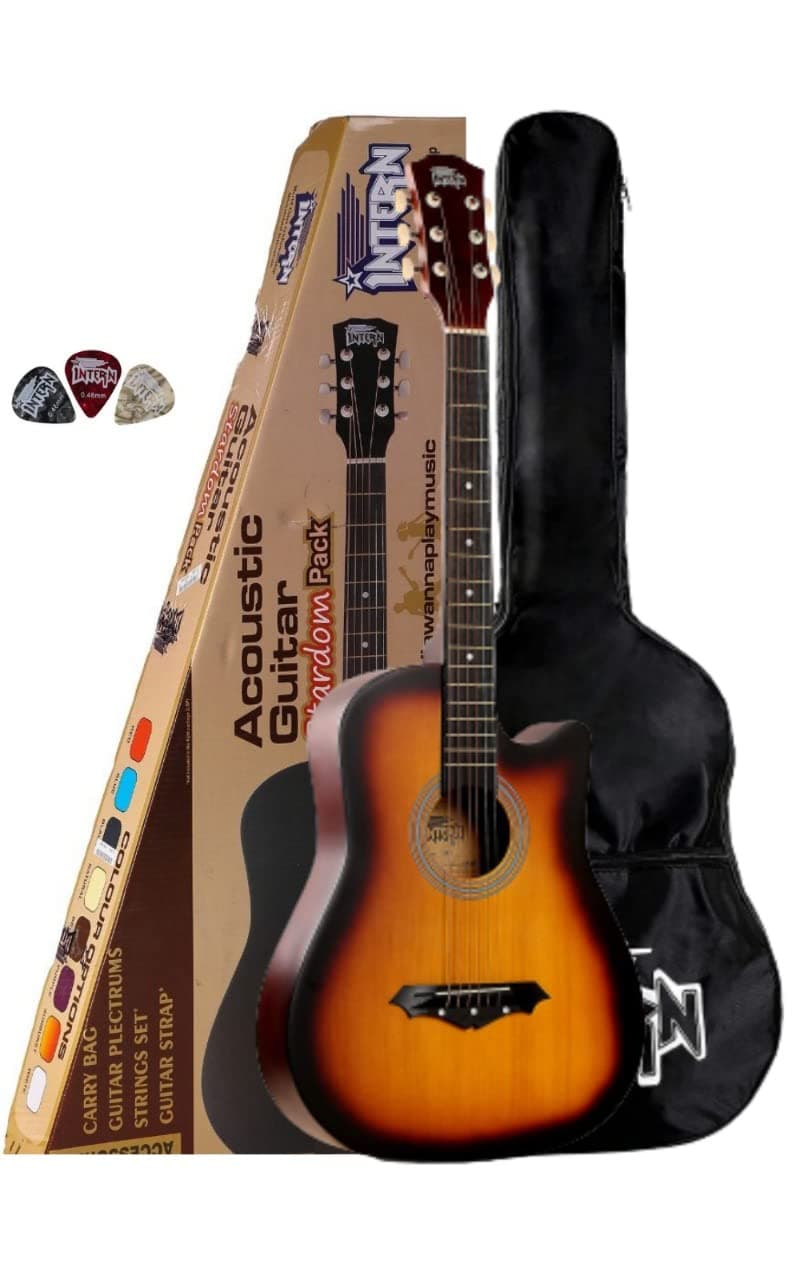 38 Inch Acoustic Guitar Cutaway with Carry Bag & 3 Picks | Wooden Guitar for Beginners, Adults | Perfect Acoustic Guitar for Learning, Jamming & Stage Performance Matt. (Sunburst)