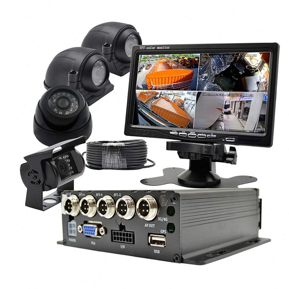 MDVR kit for Bus Truck Van Trailer Security - 960P 4CH SD Card Mobile DVR Video Recorder + 4X 960P AHD Front Side Rear View Cameras + 7" HD VGA TFT LCD Color Monitor + 4pcs Cables