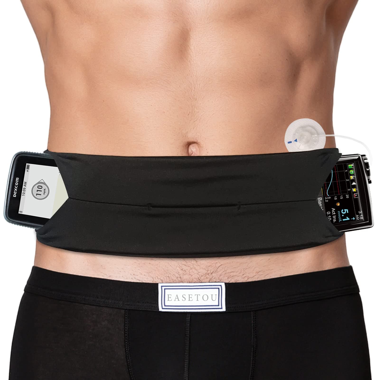 Comfortable Insulin Pump Belt Diabetic Pouch T1D Holder Waist Band for Diabetes Epipen Tube Medical Devices Accessories Secure Men Women Running Travel Black Large