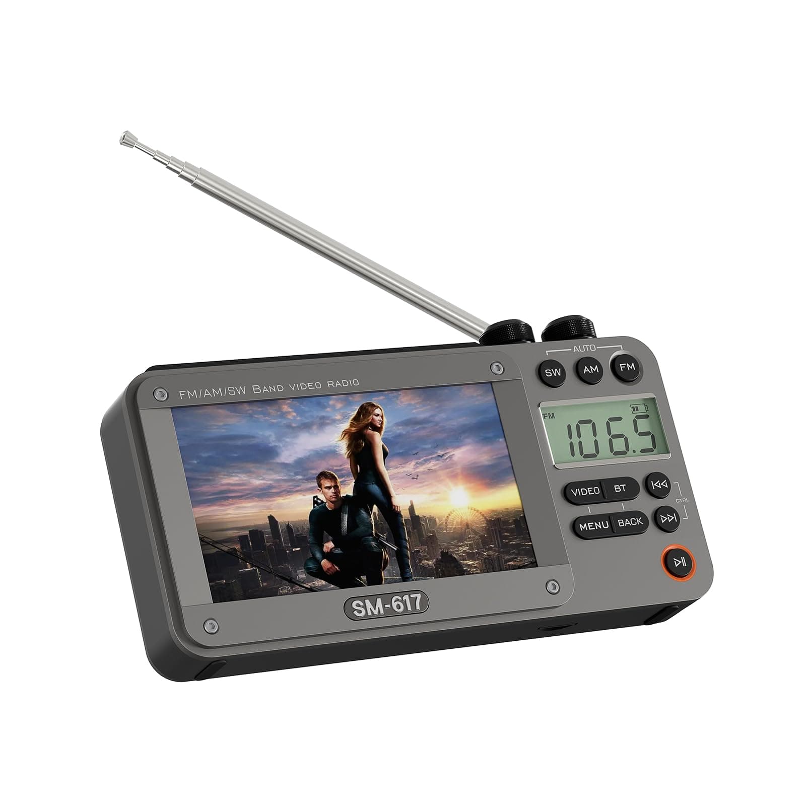 SEMIER 720p 4.3" Screen AM FM SW Movie Video Radio with Bluetooth, Rechargeable Pocket Digital Movie Video Player Radio, Support USB/Micro SD Card, 5W Loud Speak and Headphone Jack for Travel Gifts