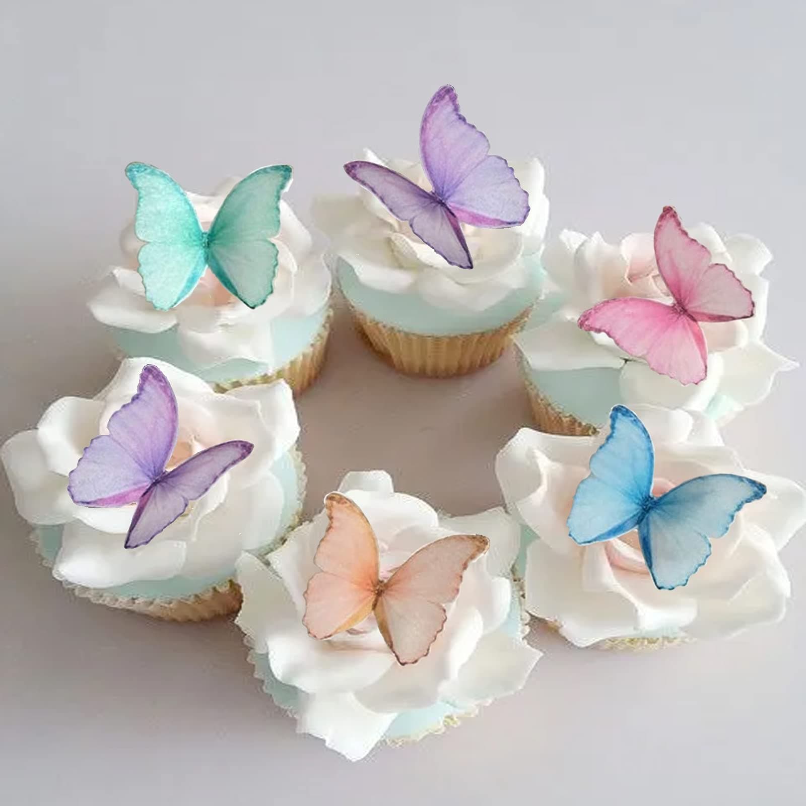 Edible Wafer Paper Butterflies Set of 48 Purple Colorful Cake Decorations, Cupcake Topper Mixed Color