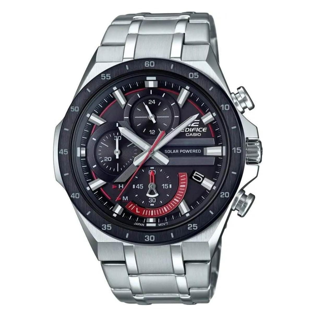 Edifice EQS-920DB-1AVUDF Black Analog Dial Silver Stainless Steel Band Men's Watch Solar Powered Chronograph EX487