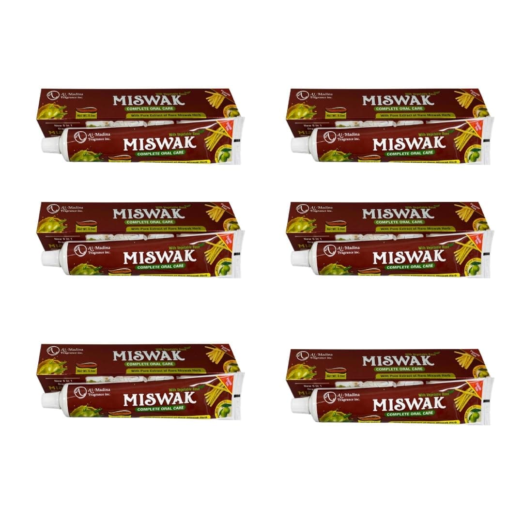 Pack of 6- Organic Miswak Moringa 10 in 1- Clove, Propolis, Myrrh, Black Seed, Fennel Seed, Babool, Cinnamon, Licorice Toothpaste Fluoride Free 7.05 oz