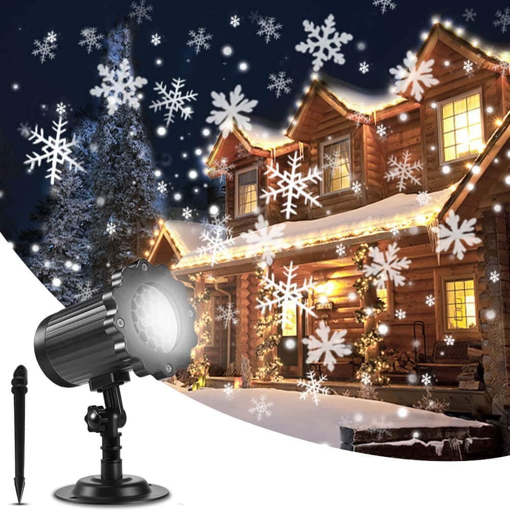 UK Plug Christmas Snowflake Projector Lights, Rotating Snowflake Projection Lamp Snowfall Lights Effect Projector Lights Outside & Inside with Remote Control Decoration for Christmas Halloween [Energy Class A+++]