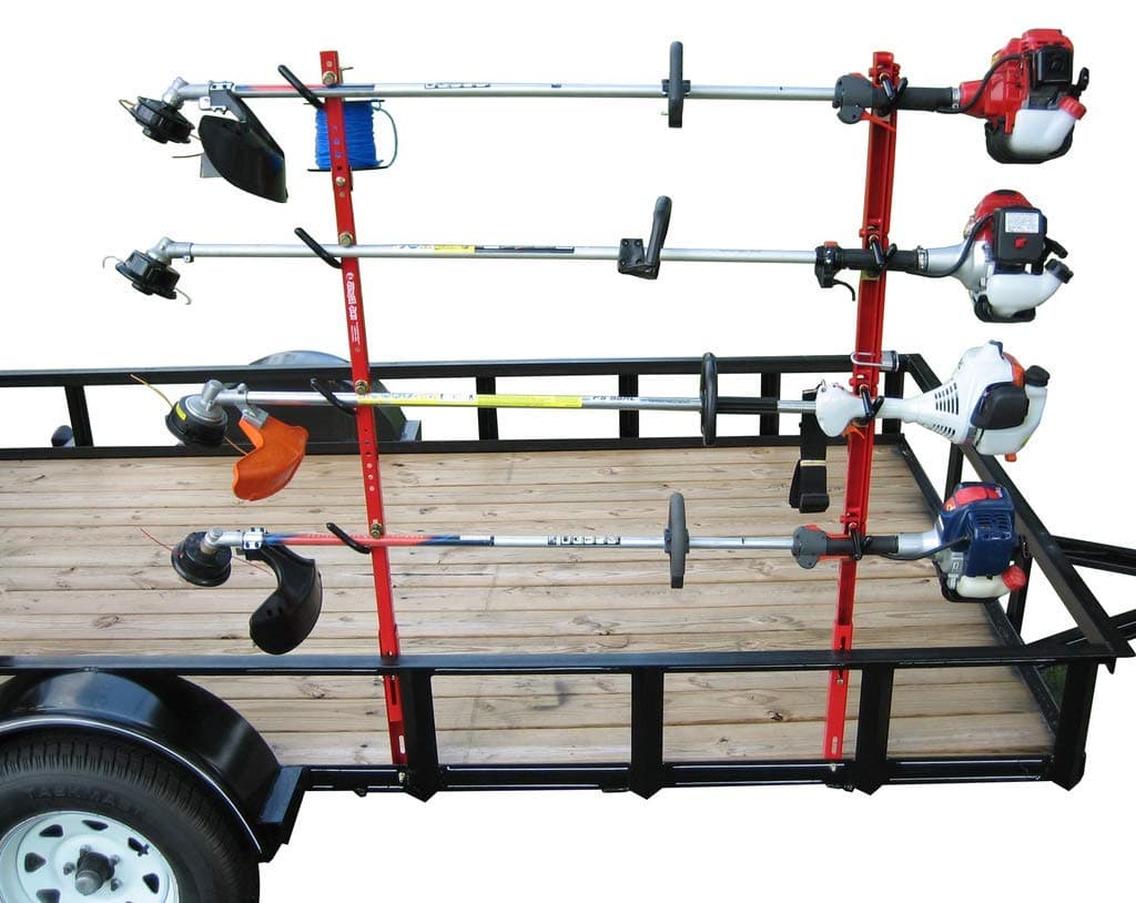 Jungle Jim’s 4 Trimmer Rack 4TR – Trailer Rack for 4 Trimmers, Easy Load/Unload, Custom Fit, Heavy-Duty with Spring-Loaded Locking Bar - Prevents Rolling and Spinning