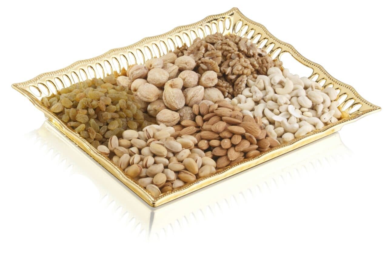 SUKHSON INDIA Gold Platted Finished Parker Decorative, Serving And Gifting Tray (Medium Square, Pack of 1)