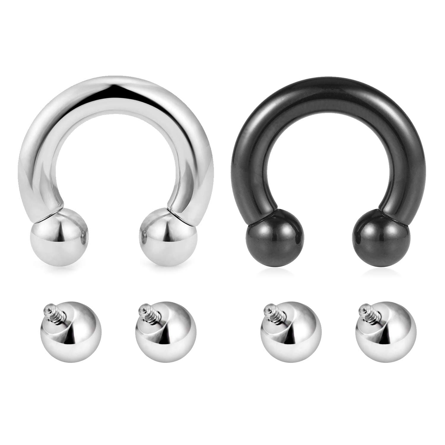 2pcs Internally Threaded Circular Horseshoe Barbells Stainless Steel Body Piercing Jewelry 00G-12G For Women Men