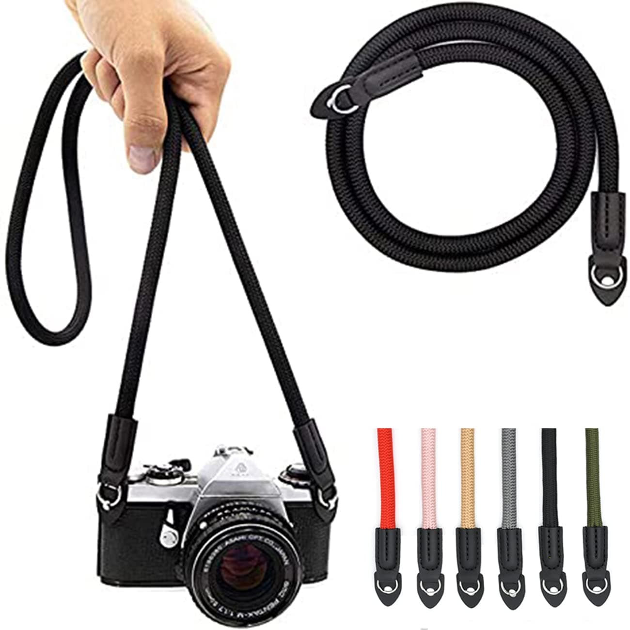 Camera Strap Vintage 100cm Nylon Climbing Rope Camera Neck Shoulder Strap for Micro Single and DSLR Camera.(Black)