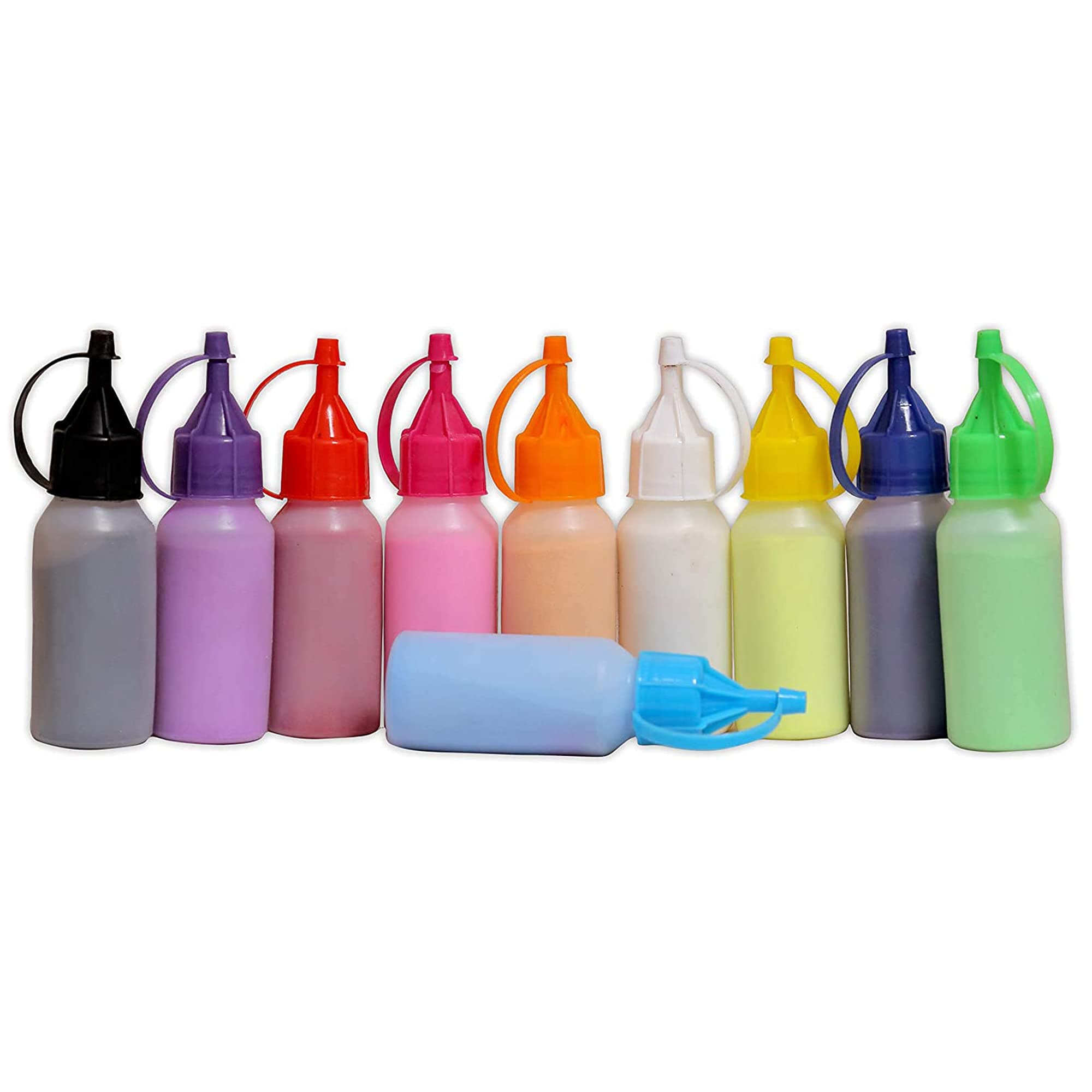 PRINT BHARAT Rangoli Colour Powder Bottles (80 gm Each). Kolam Rangoli Powder for Floor Rangoli Art, Craft, Home Decor, Pooja. Set of 10 Rangoli Colors in Squeeze Bottles - 800 Gram