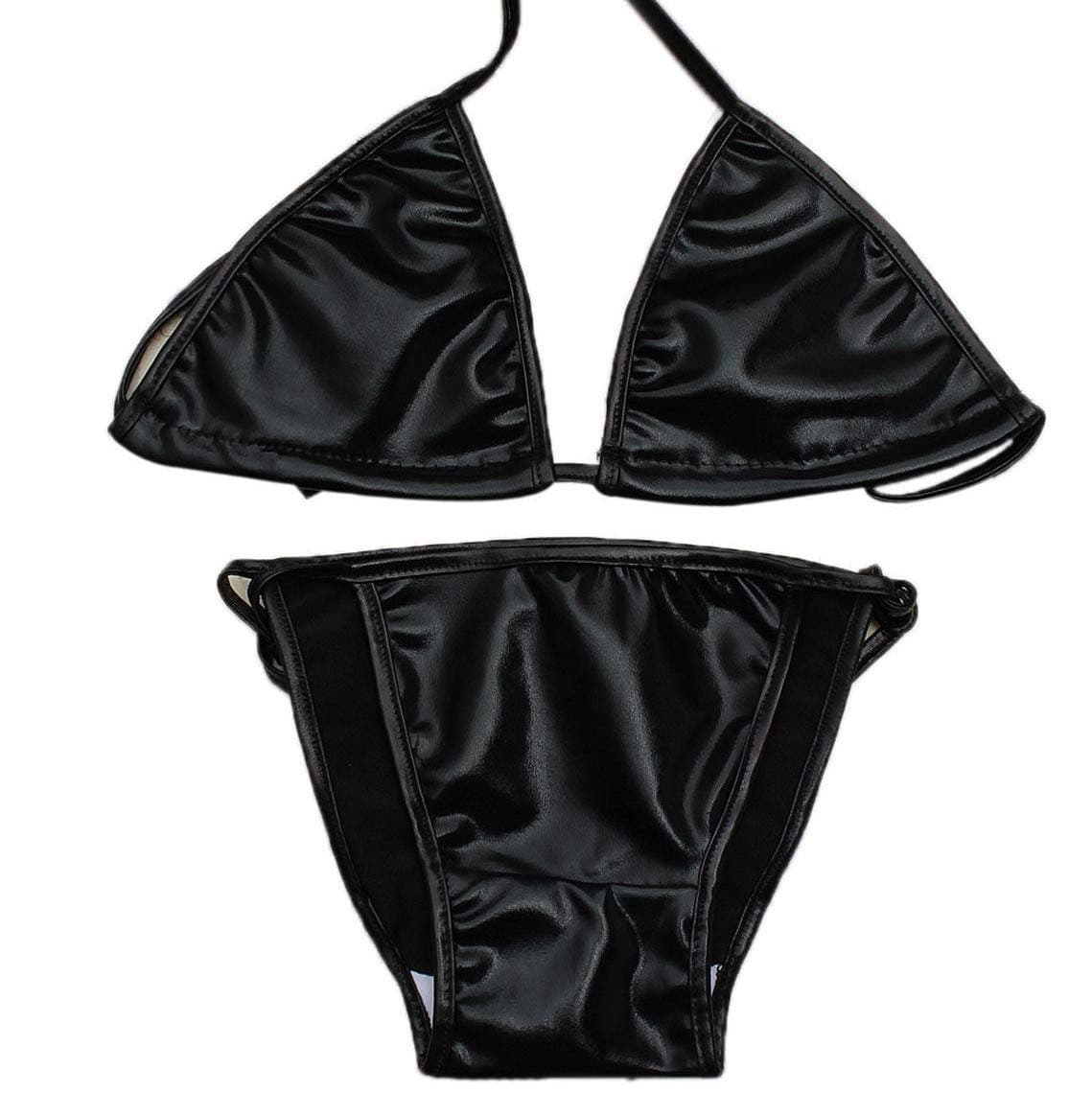 black Metallic Set Swimsuit Bikini Dance Wear Triangle Beach Clubwear