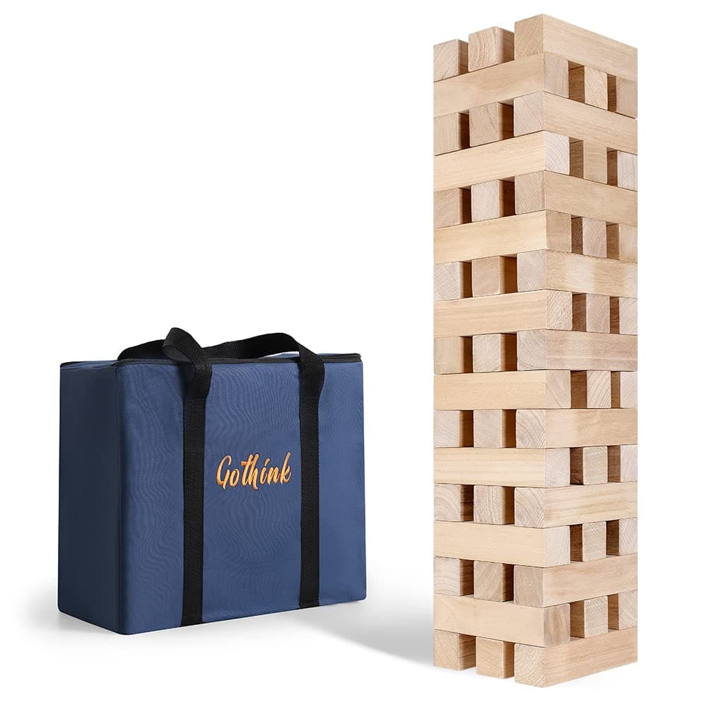 GOTHINK Giant Tumbling Tower Game, Super Large 51pcs Wooden Blocks Stacking Game, Stacking to Over 6 Feet, Jumbo Timber Blocks with Carry Bag, Jumbo Outdoor Indoor Game Toy Gift for Kids and Adults