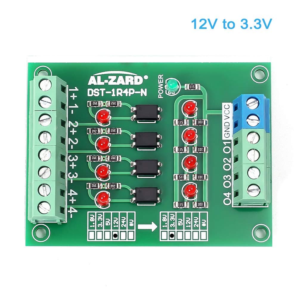 12V to 3.3V PLC Signal Converter Module, 4 Bit Optocoupler Isolator Maluokasa DST-1R4P-N Converter Board PNP NPN to NPN