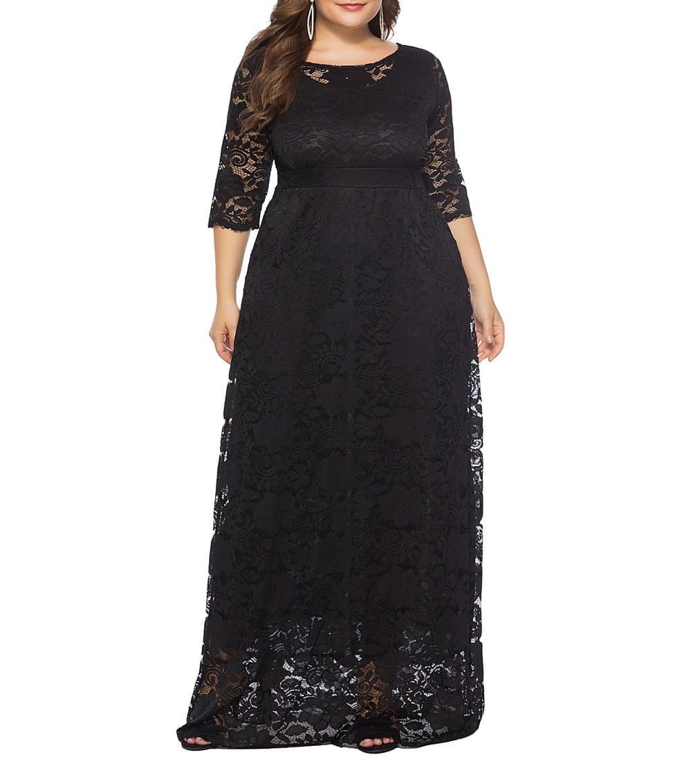 EternatasticWomen's Floral Lace 2/3 Sleeves Maxi Dress Plus Size Evening Party Dresses
